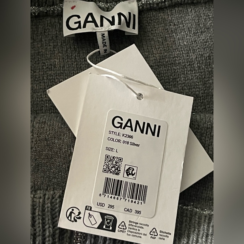 GANNI silver sparkle tinsel zip up mini skirt NWT new size large - Picture 9 of 16